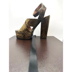 ALAÏA Gold Snakeskin Embossed Leather Platform Sandals Size 36.5